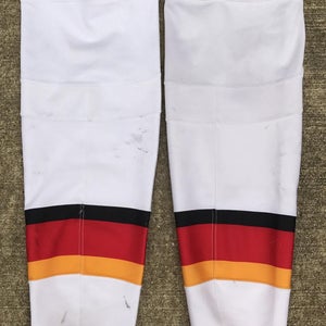 CCM Edge Pro Stock Hockey Shin Pad Socks Calgary Flames White 9550