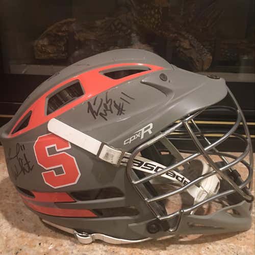 Game Worn Syracuse Matte grey Signed Helmet