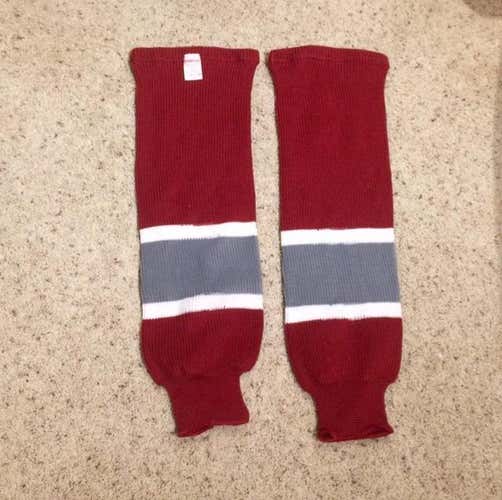 Maroon Gray Hockey Socks Large 28"