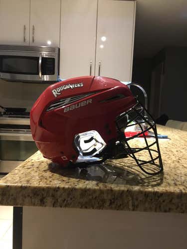 NLL Calgary Roughnecks Bauer Adult Large Box Helmet with Warrior Cage and Chin cup