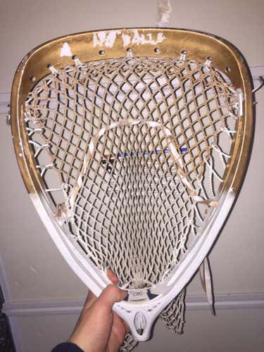 CUSTOM GOLD AND WHITE GOALIE HEAD