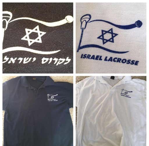 Israel Lacrosse Polo Shirts (x2) White & Blue - The White Shirt Has A Stain