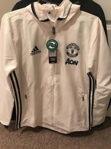 Manchester United Pre Kit Hoodie Jacket - MUFC, New Adidas with hang tags, White and Navy Blue