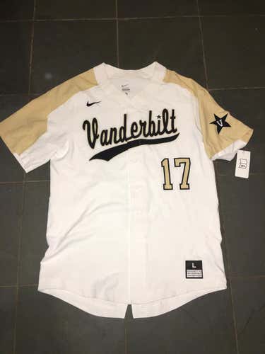 New RARE Vanderbilt Commodores SEC #17 NIKE Baseball Jersey LG white $130