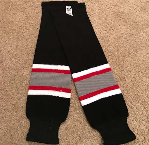 NEW SP Black - Grey - Red Men’s One Size Knit Hockey Socks