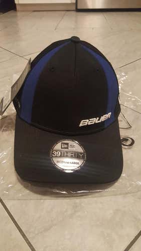 New Bauer/New Era hat, black with blue trim, med/large