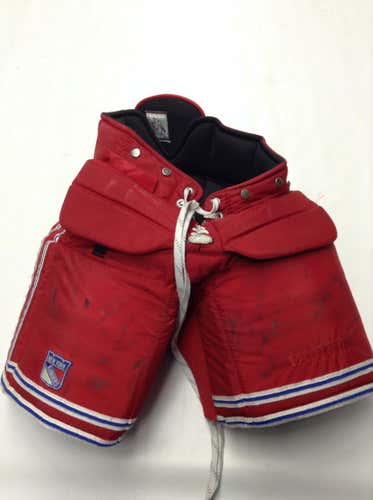 VAUGHN CUSTOM PRO STOCK HOCKEY GOAL PANTS RED LARGE NEW YORK RANGERS USED 2529