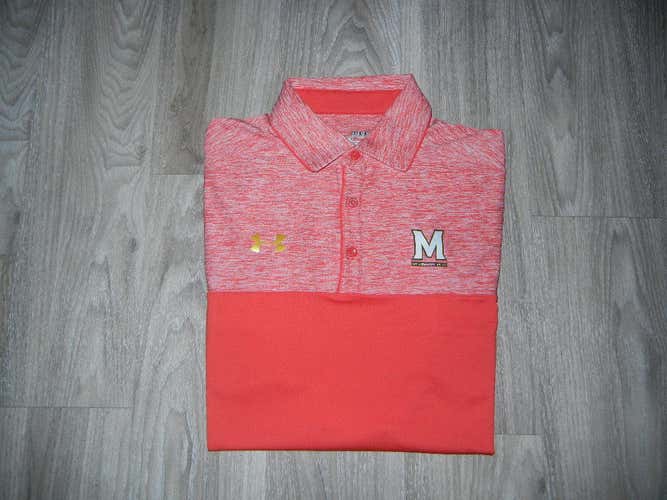 Under Armour University of Maryland Mens Polo Shirt Sz M Red