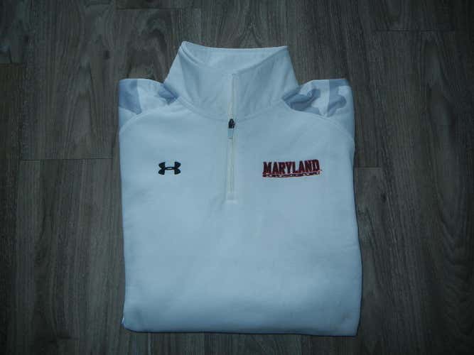 Under Armour Maryland Lacrosse Mens 1/4 Zip Pullover Sz Large White/Gray