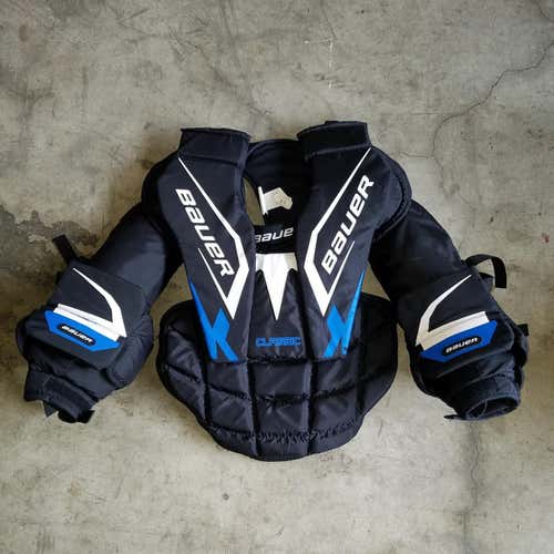 BAUER CLASSIC HOCKEY GOALIE CHEST PROTECTOR SENIOR SR M MEDIUM EXCELLENT BLACK BLUE