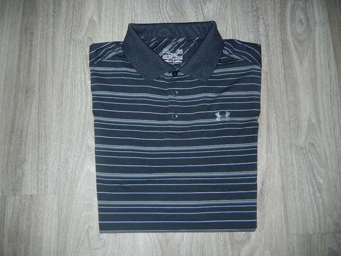 Under Armour Men's Golf Polo Sz Large Black/Gray Striped