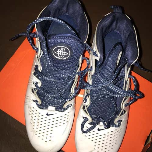 White/Navy Nike Huarache 4 Cleats