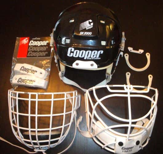 PRO STOCK COOPER SK 2000 HELMET HM50 & HM30 CAT EYE CAGE EUC RARE BLACK CANADA
