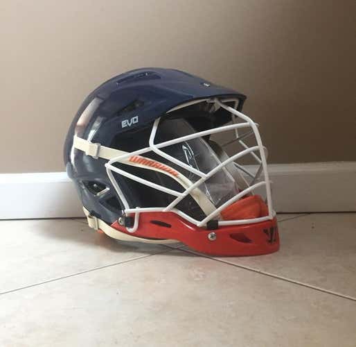Brand New With Tags Warrior Evo Lacrosse Helmet - Multiple Sizes - Navy Blue/Orange