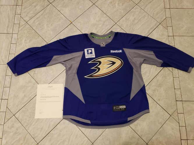 Reebok deep blue Ducks Stoner worn practice jersey, LOA, size 58