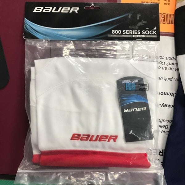 New Bauer Youth White And Red Socks