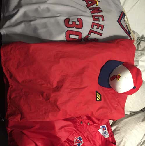 4 Items “NOLAN RYAN 1973 ANGELES” MIZUNO 44-46. RUSSELL VINTAGE BATTING WARM UP XXL
