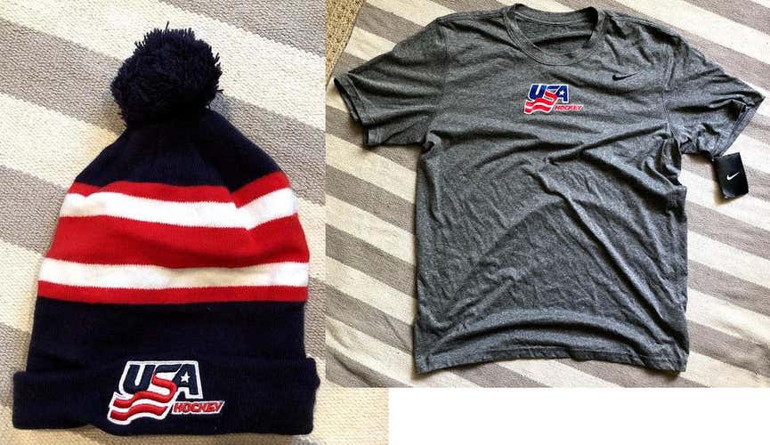 USA Hockey Nike Beanie & Dri-Fit T-Shirt (Large)