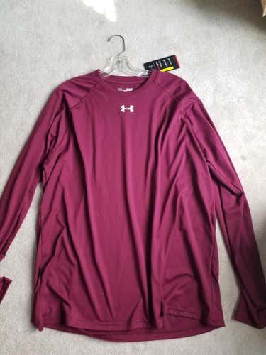 Brand New Maroon UA Heat Gear Men's Long Sleeve T-Shirt