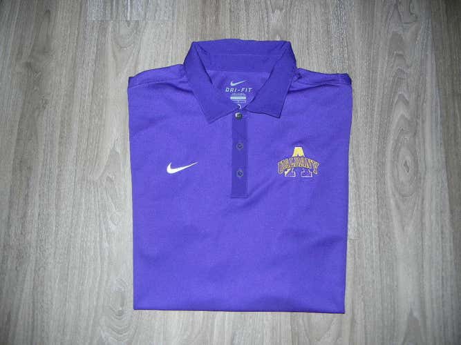 University of Albany Great Danes Mens Nike Team Polo Sz L Purple