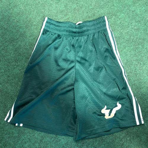 New! USF Shorts, Youth Medium, OT, Green With White Stripes And Gold Logo