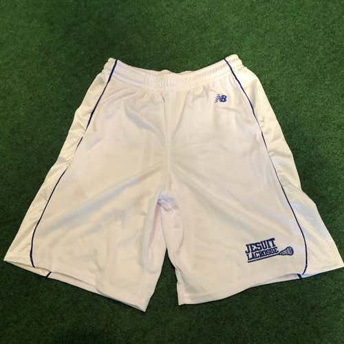 New! Jesuit College Lacrosse Shorts, Medium, New Balance, White And Blue