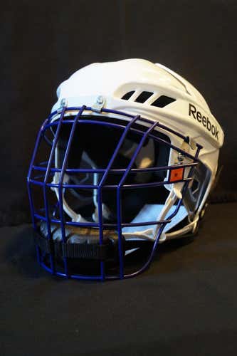 "BNWT" White Reebok 11k Complete Box Helmet with "new" Purple Max Lax Facemask
