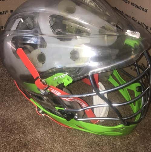 Clear Cascade Pro7 With Lime Green Chin, Orange Chin Strap  (small crack In chin)
