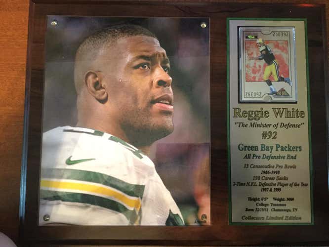 Reggie White #92 Green Bay NFL Photo Card Plaque Packers Hall of Fame Pro Bowl