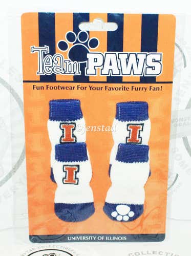 ONE PACK OF 4 DOG PET SOCKS - TEAM PAWS NCAA UNIVERSITY OF ILLINOIS SMALL NEW