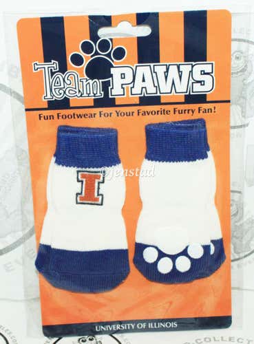 ONE PACK OF 4 DOG PET SOCKS - TEAM PAWS NCAA UNIVERSITY OF ILLINOIS MEDIUM NEW