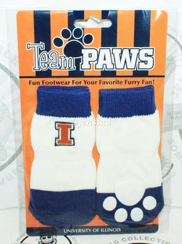 ONE PACK OF 4 DOG PET SOCKS - TEAM PAWS NCAA UNIVERSITY OF ILLINOIS LARGE NEW