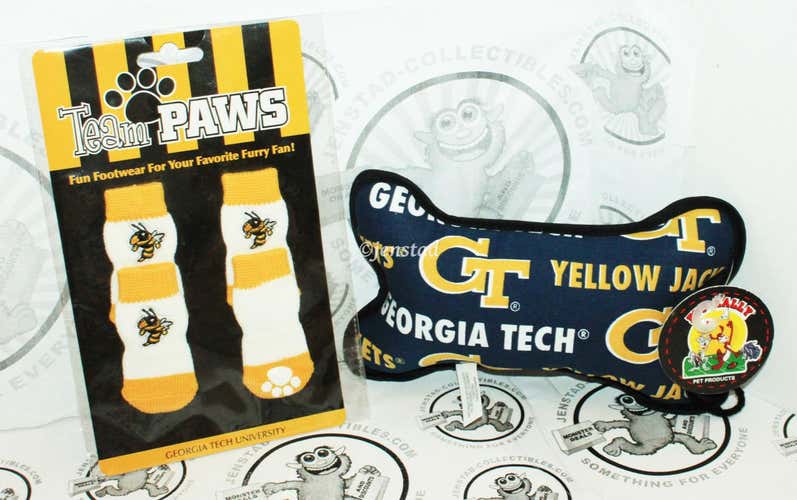 ONE PACK OF 4 DOG SOCKS & SQUEAK TOY - TEAM PAWS GEORGIA TECH UNIVERSITY SMALL