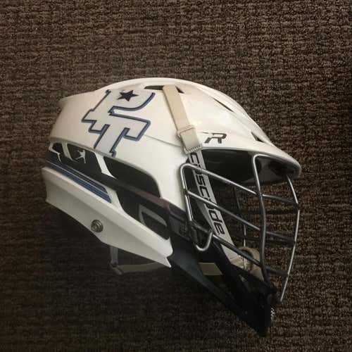 White And Navy Blue Cascade R Lacrosse Helmet