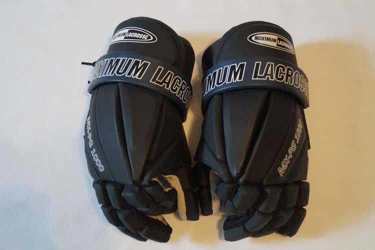 *BNWT*Maximum Lacrosse Box Lax Old Skool Black/Blue cuff Leather Player Gloves MX-PG-1000