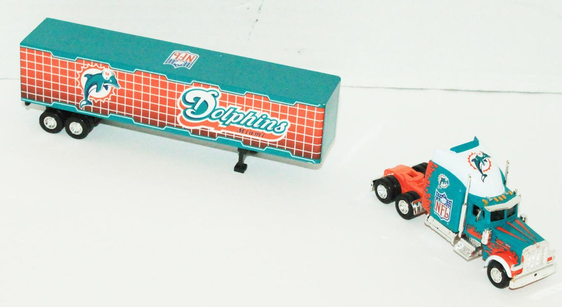 24 PCS - CASE - MIAMI DOLPHINS NFL FOOTBALL 1:80 DIECAST TRUCK TRAILER TOY  VEHICLE 2005