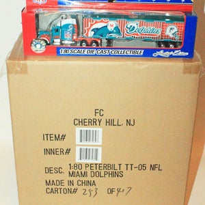 24 PCS - CASE  - MIAMI DOLPHINS NFL FOOTBALL 1:80 DIECAST TRUCK TRAILER TOY VEHICLE 2005