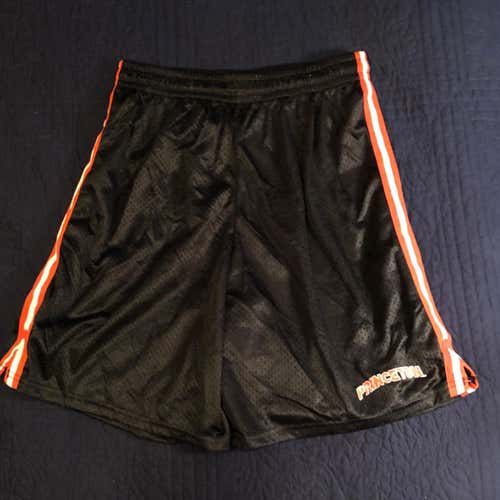 New! Princeton Lacrosse Shorts, OT, Large, Black With Orange And White Stripe Down The Side