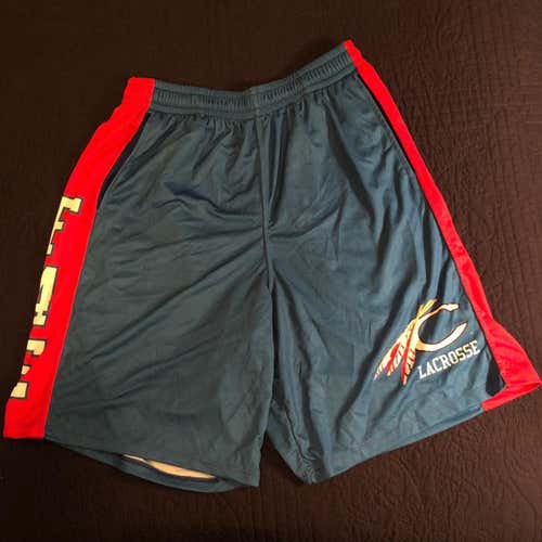 New! F4E Lacrosse Shorts With Pockets, OT, Large, Blue, Red, And White