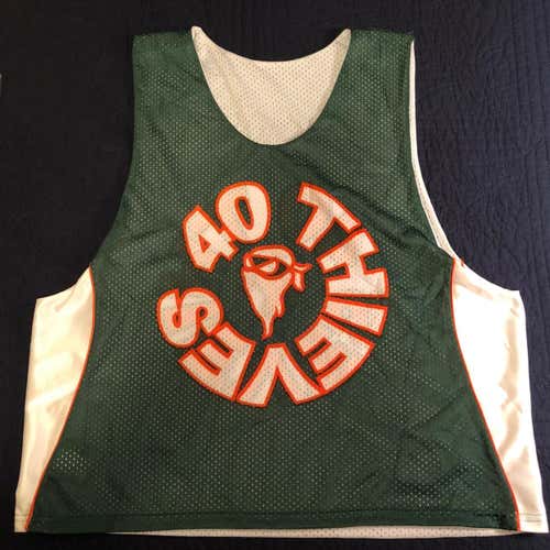 New! 40 Thieves Lacrosse Pinnie, XL, OT, White, Green, And Orange