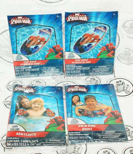 4 LOT - MARVEL SPIDERMAN SWIM RING ARM FLOATS & SURF BOARD RIDER FOR POOL NEW
