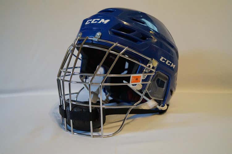 "BNWT" Royal Blue CCM Resistance 300 Helmet with "NEW" Chrome Box Max Lax Facemask