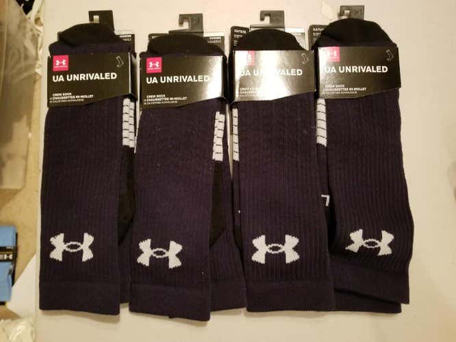 Brand New UA Unrivaled Crew Sock XL Bundle 8 (4Navy/4Black)
