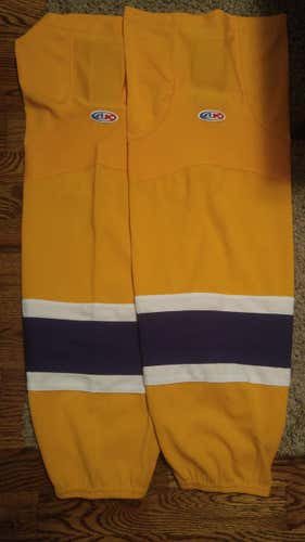 Yellow / purple senior AK hockey socks