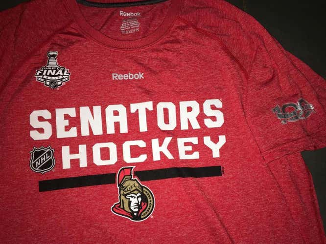 RARE New Reebok OTTAWA SENATORS PLAYDRY PERFORMANCE TRAINING SHIRT Large  2017 FINAL + 100th