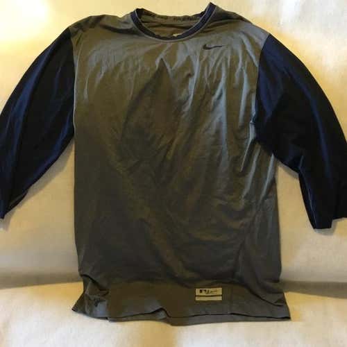 NIKE PRO 3/4 Shirt Adult Large Gray/Navy Used