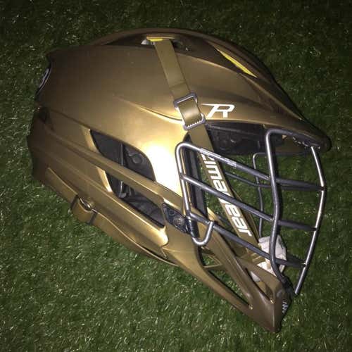 Gold Cascade R w/ custom gold Parrot Heads chinstrap & chrome facemask