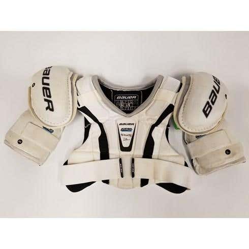USED LA KINGS BAUER PRO SHOULDER PADS SENIOR LG WHITE - JEFF SCHULTZ SKU S000312774