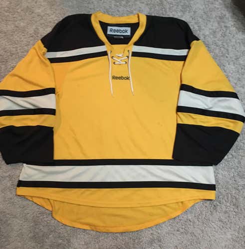 Boston Bruins Reebok Edge Uncrested Winter Classic Yellow Goalie Cut 58G Hockey Jersey