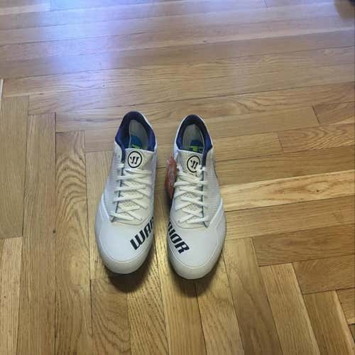 New White And Blue Warrior Burn 9.0 Cleats 10.5”
